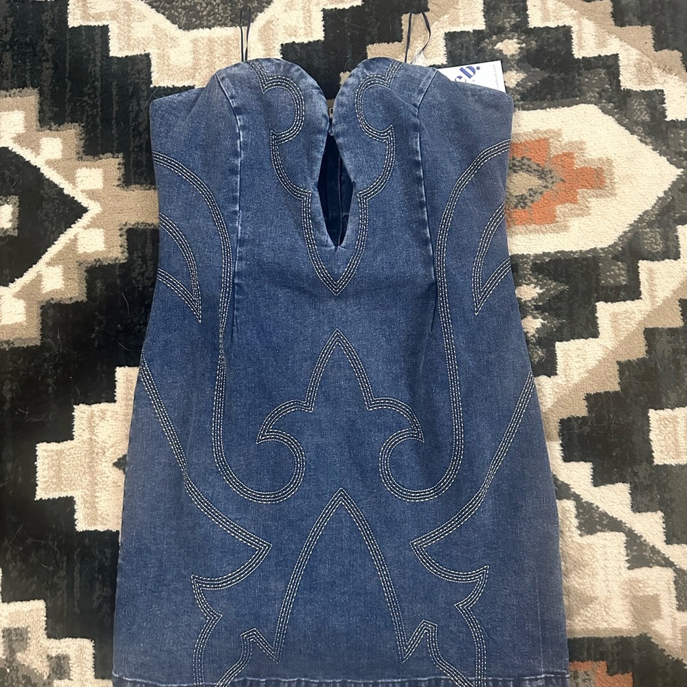 Elegant Denim Dress with Embroidered Details